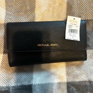 Michael Kors Black Leather Trifold Wallet